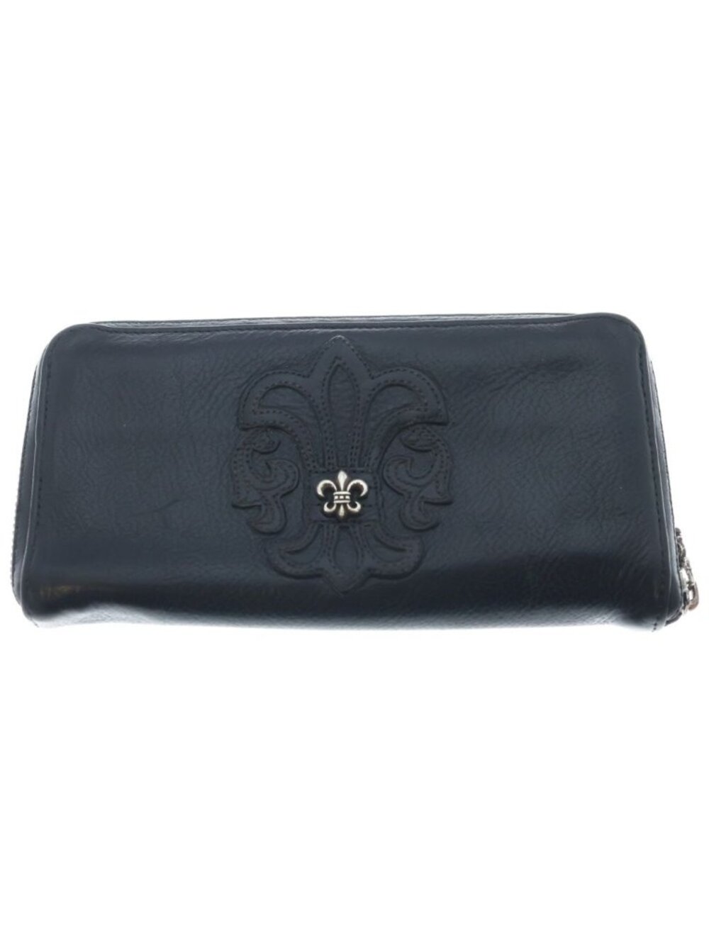 Chrome Hearts Rec Zip BS Flare Patch Leather Zip Around Wallet Black Silver